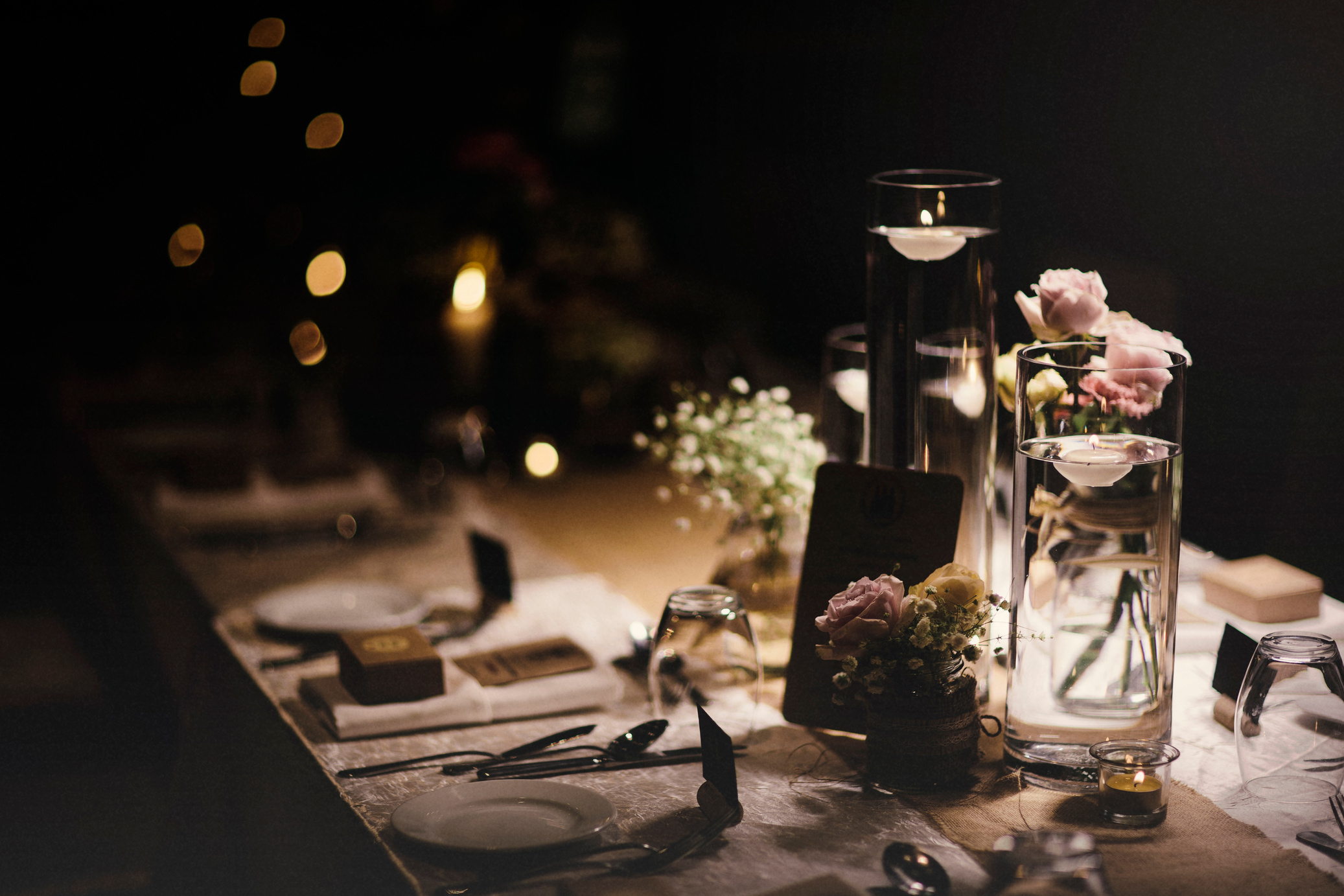 wedding decor on wedding guest table